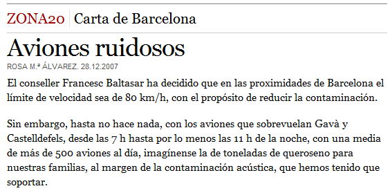 Carta publicada en el diario 20 MINUTOS el 28 de diciembre de 2007 criticando la medida de la limitaci&oacute;n de velocidad a 80km/h mientras los aviones no tienen limitaciones